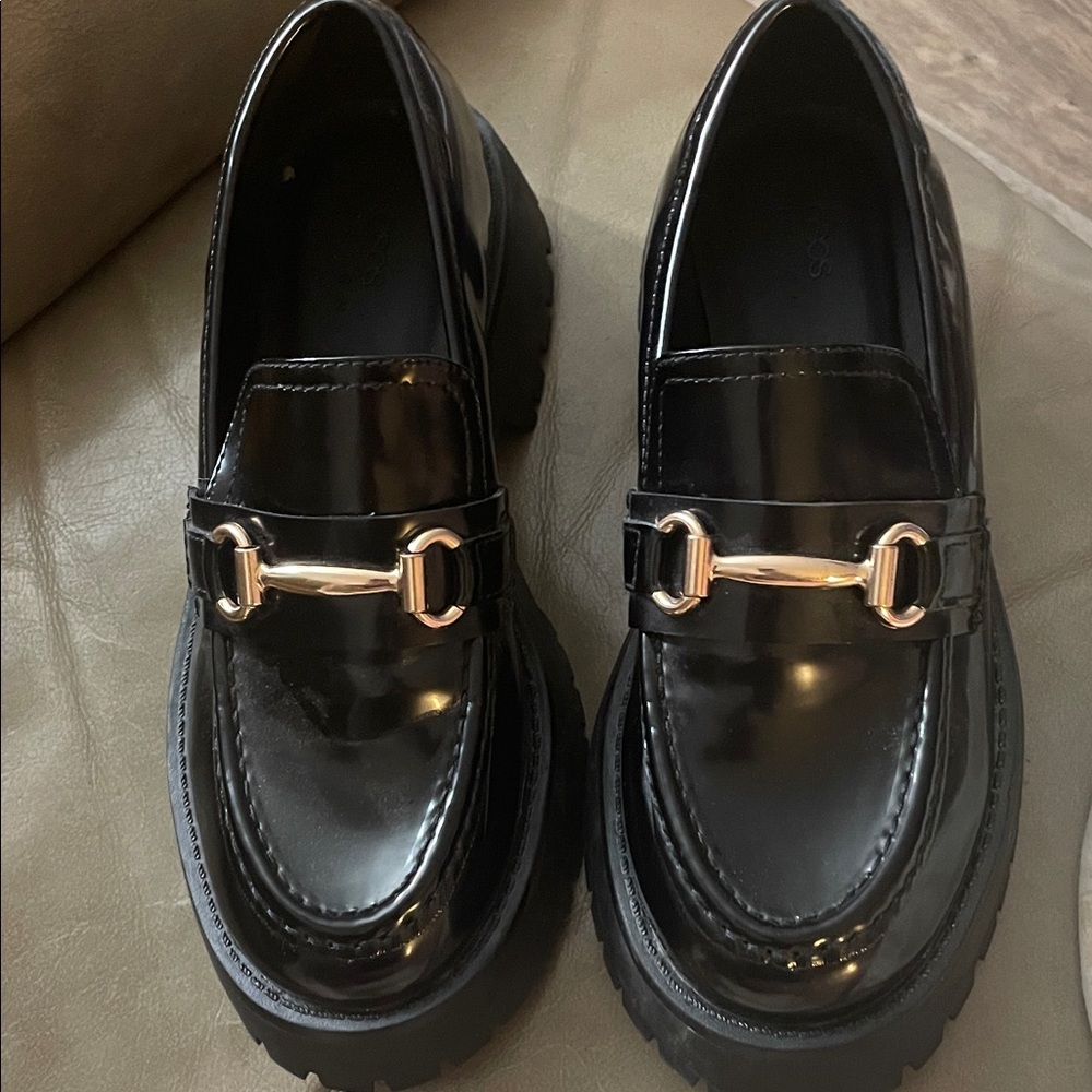 ASOS Design Black Loafers with Gold Buckle Detail
